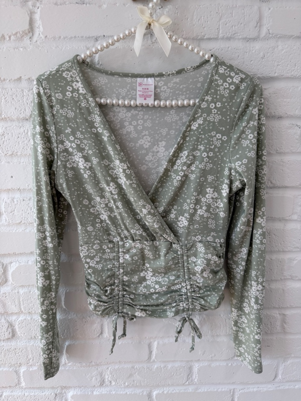NOBO Sage Green Floral Wrap-Front Long Sleeve Top